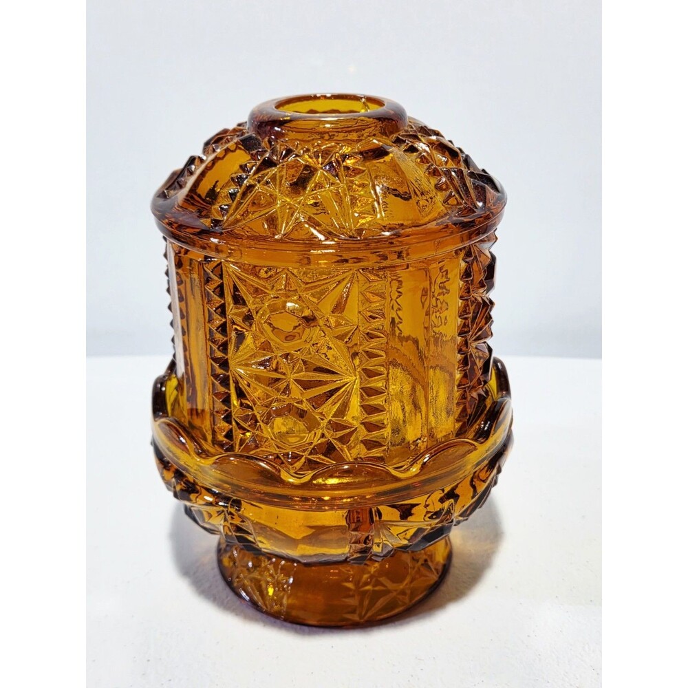 Vinta Indiana Glass Amber Stars & Bars Fairy Lamp Light Candle Holder  Excellent